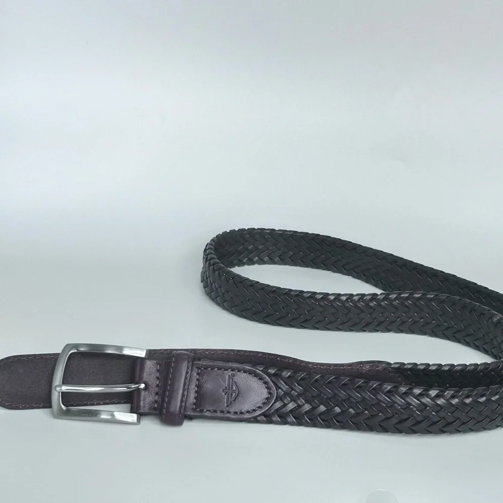 DOCKERS Men’s Braided Genuine Leather Belt Dark Brown Silver‎ Buckle Size 40/100